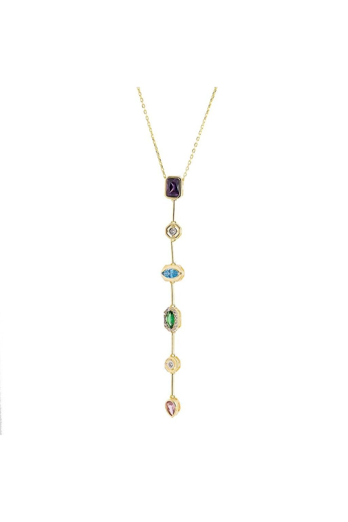 14K Gold Plated 925 Sterling Silver Colorful Stone Y-Necklace