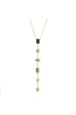 14K Gold Plated 925 Sterling Silver Colorful Stone Y-Necklace