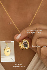 14 K Gold Kaplama 925 Ayar Gümüş Kişiye Özel Harf Kapaklı Kolye