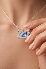 14 K White Gold Kaplama 925 Ayar Gümüş Safir Kuğu Tasarım Kolye