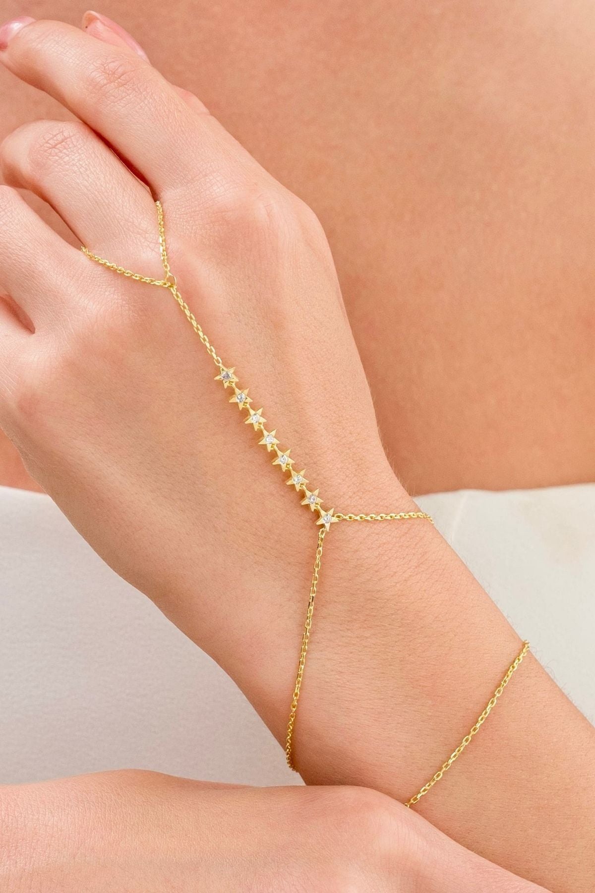 14 K Gold Kaplama 925 Ayar Gümüş Sıra Yıldız Taşlı Şahmeran