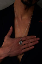925 Sterling Silver Matte Oxidized Petroglyph Oval Curb Necklace