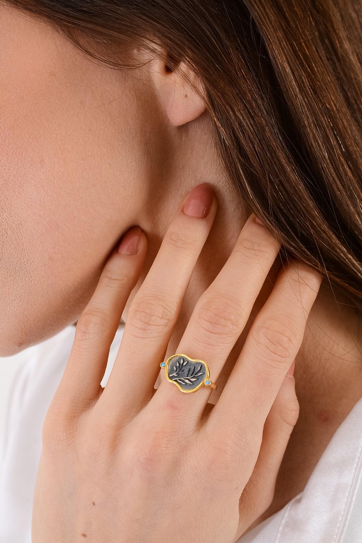14K Gold Plated 925 Sterling Silver Antique Olive Leaf Ring