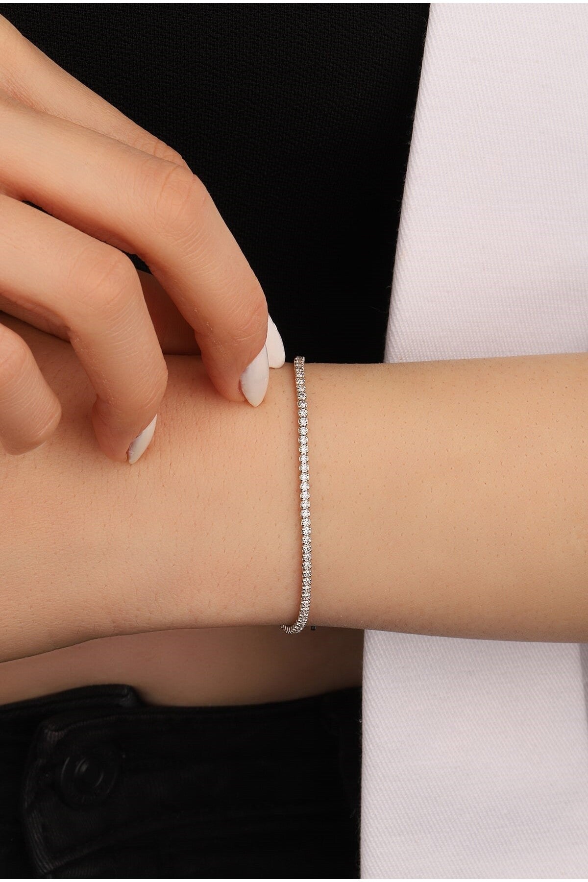 14K White Gold Plated 925 Sterling Silver Dainty Tennis Bracelet