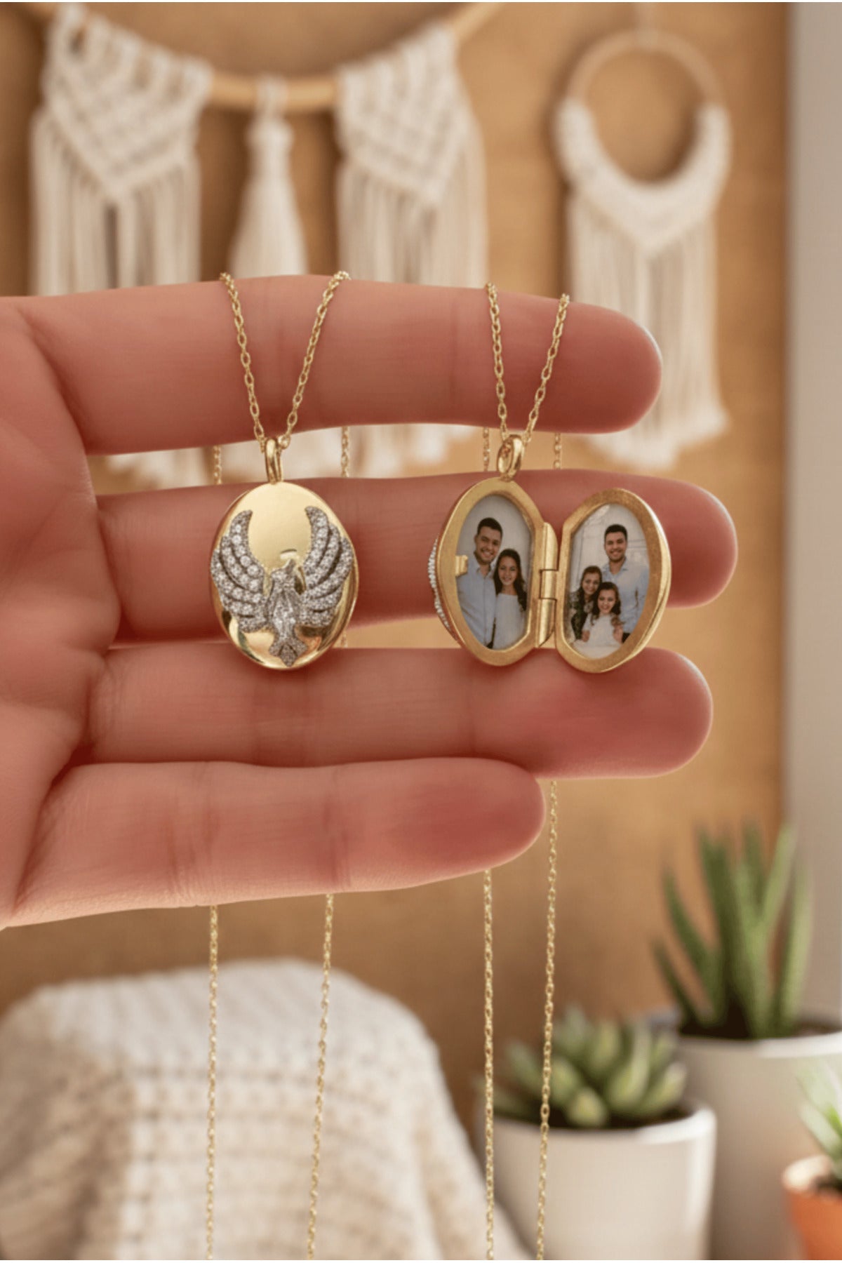 14K Gold Plated 925 Sterling Silver Phoenix Personalized Locket Necklace