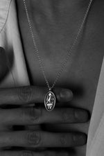 925 Sterling Silver Oxidized Oval Hieroglyph Dodge Necklace