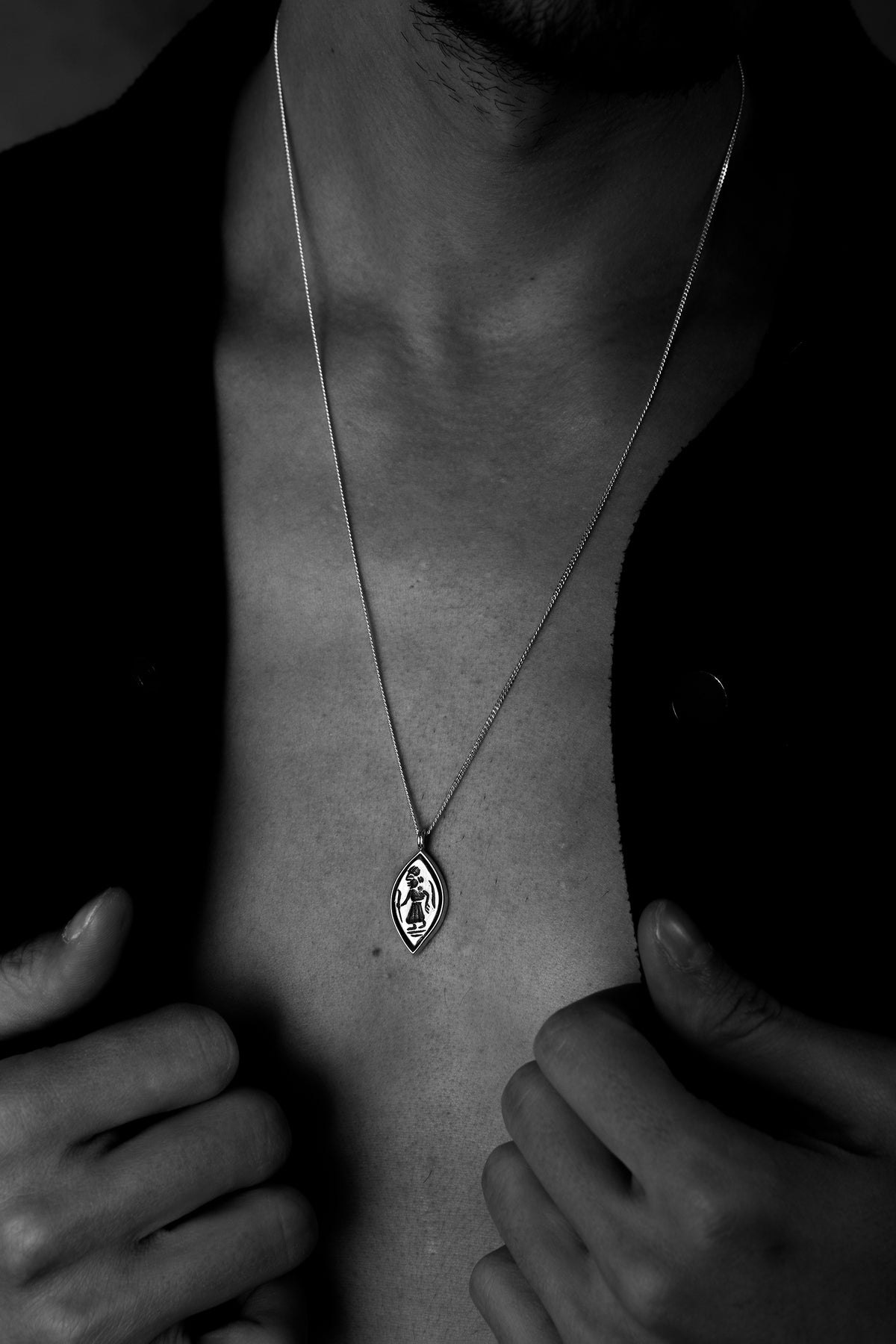 925 Sterling Silver Matte Oxidized Petroglyph Gourmet Oval Necklace