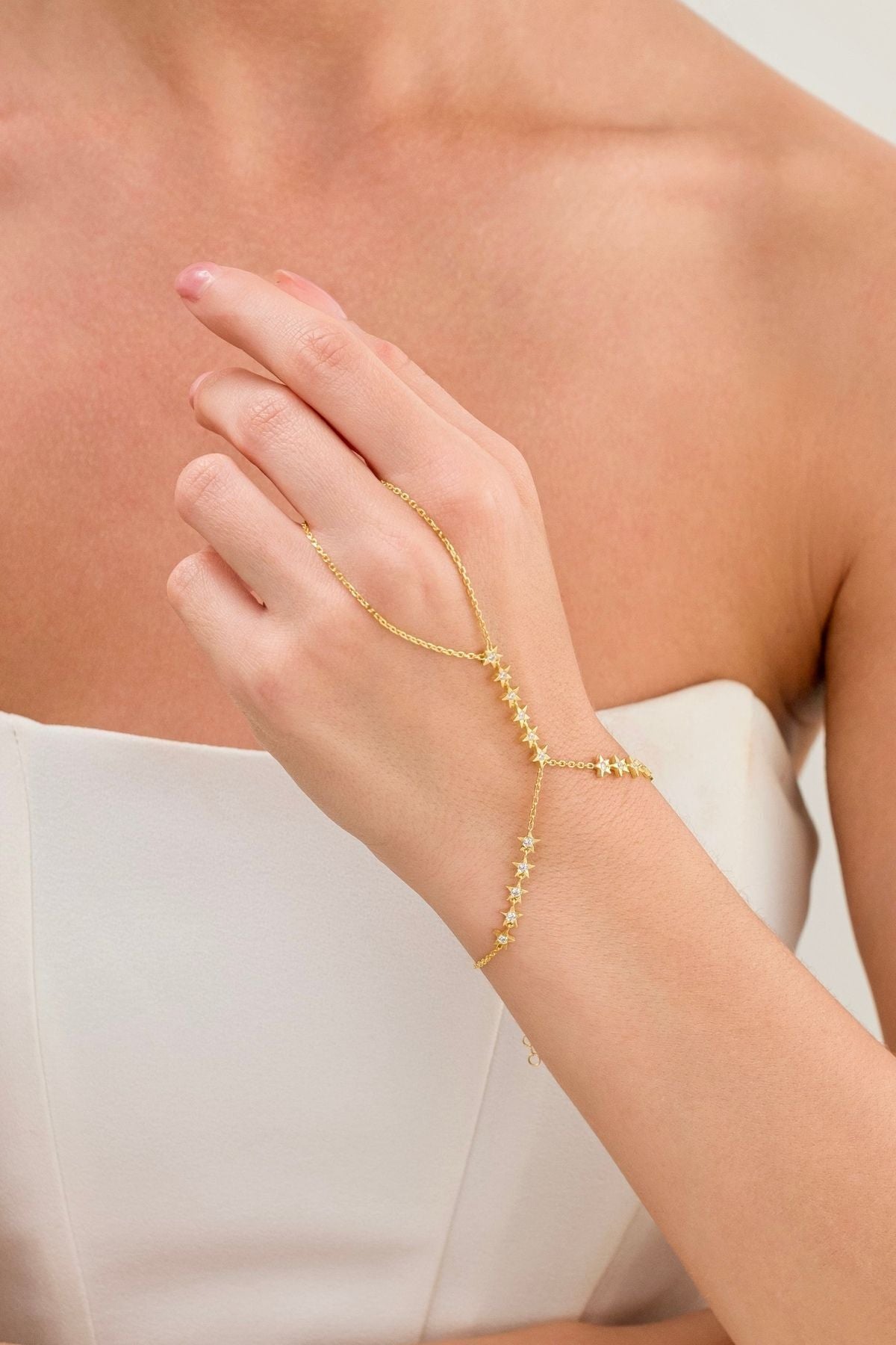 14 K Gold Kaplama 925 Ayar Gümüş 3 Sıra Yıldız Taşlı Şahmeran