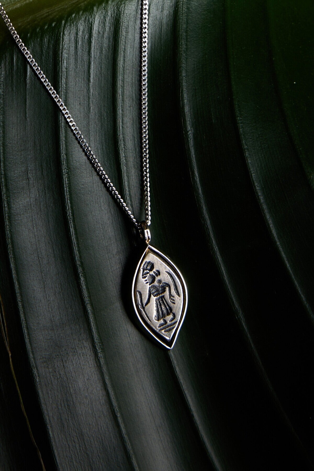 925 Sterling Silver Matte Oxidized Petroglyph Gourmet Oval Necklace