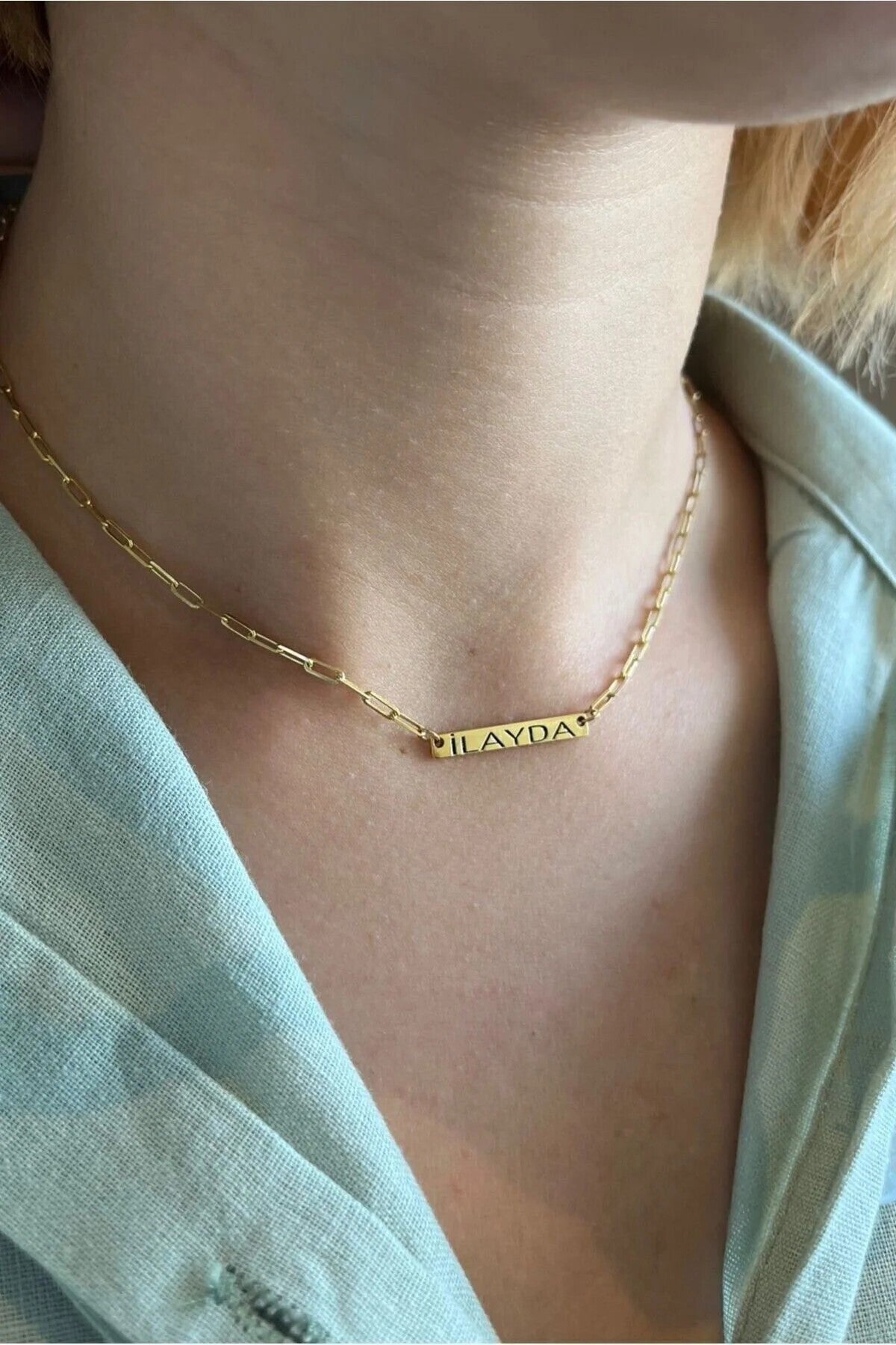 14 K Gold Kaplama 925 Ayar Gümüş Choker El Yapımı Isim Kolye