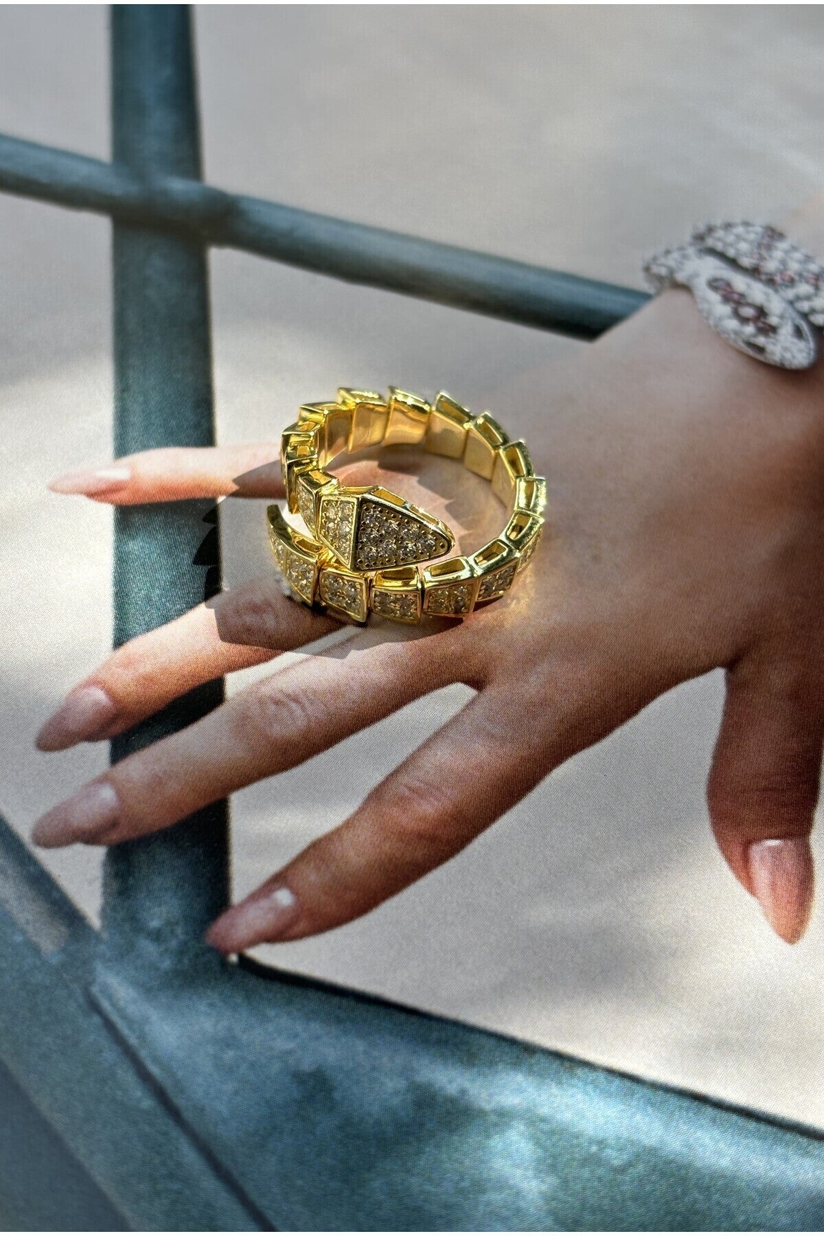 14 K Gold Kaplama 925 Ayar Gümüş Ayarlanabilir Yılan Yüzük