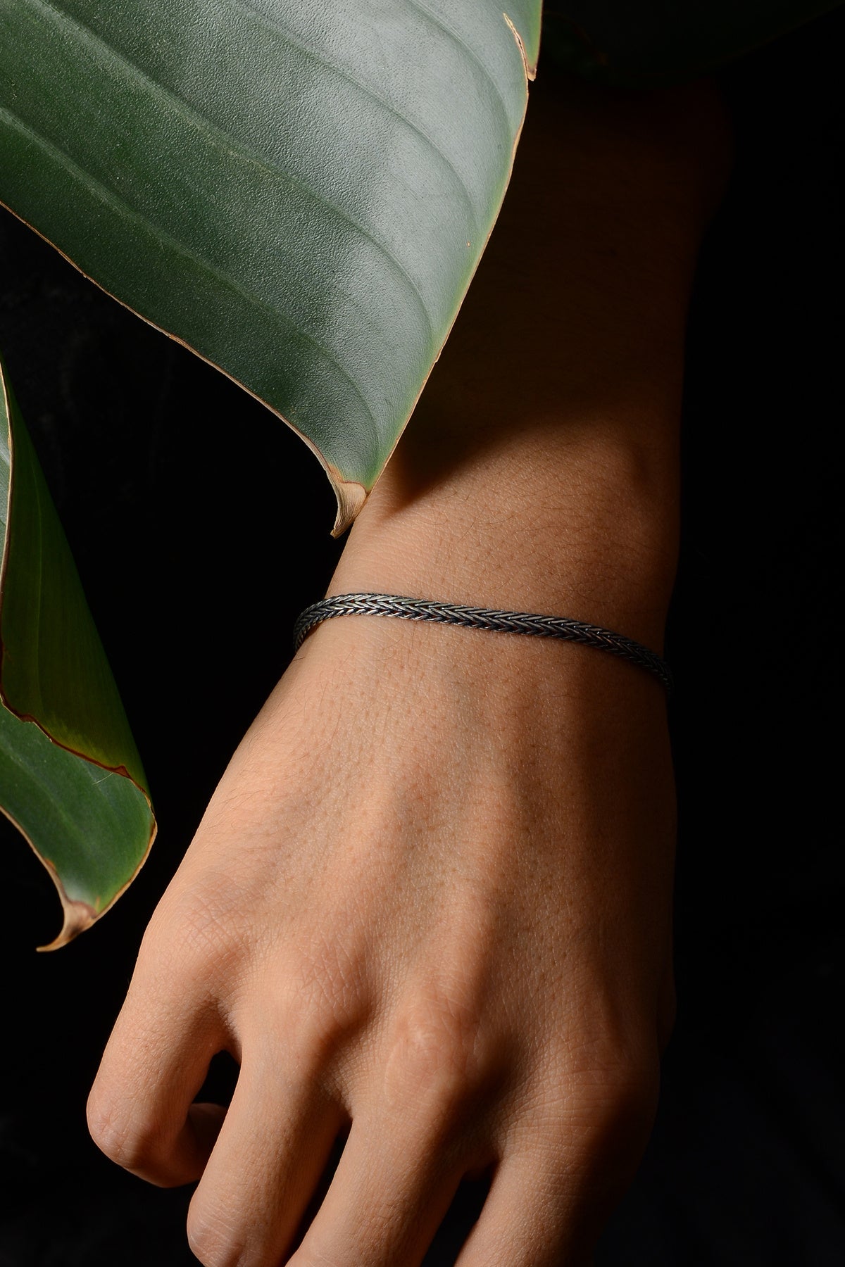 925 Sterling Silver Oxidized Foxtail Domed Bracelet