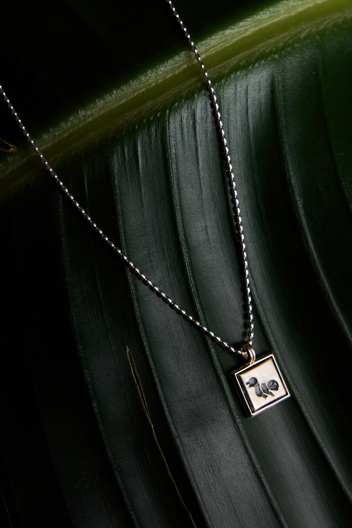 925 Sterling Silver Oxidized Petroglyph Ball Chain Square Necklace