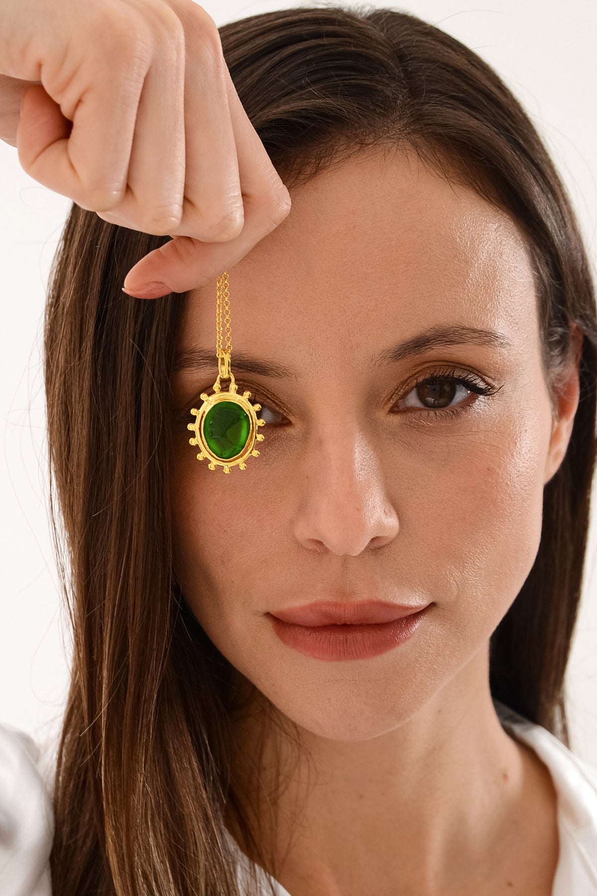 14 K Gold Kaplama 925 Ayar Gümüş Cam Baskı Firavun Antik Kolye