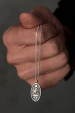 925 Sterling Silver Oxidized Oval Hieroglyph Gourmet Necklace