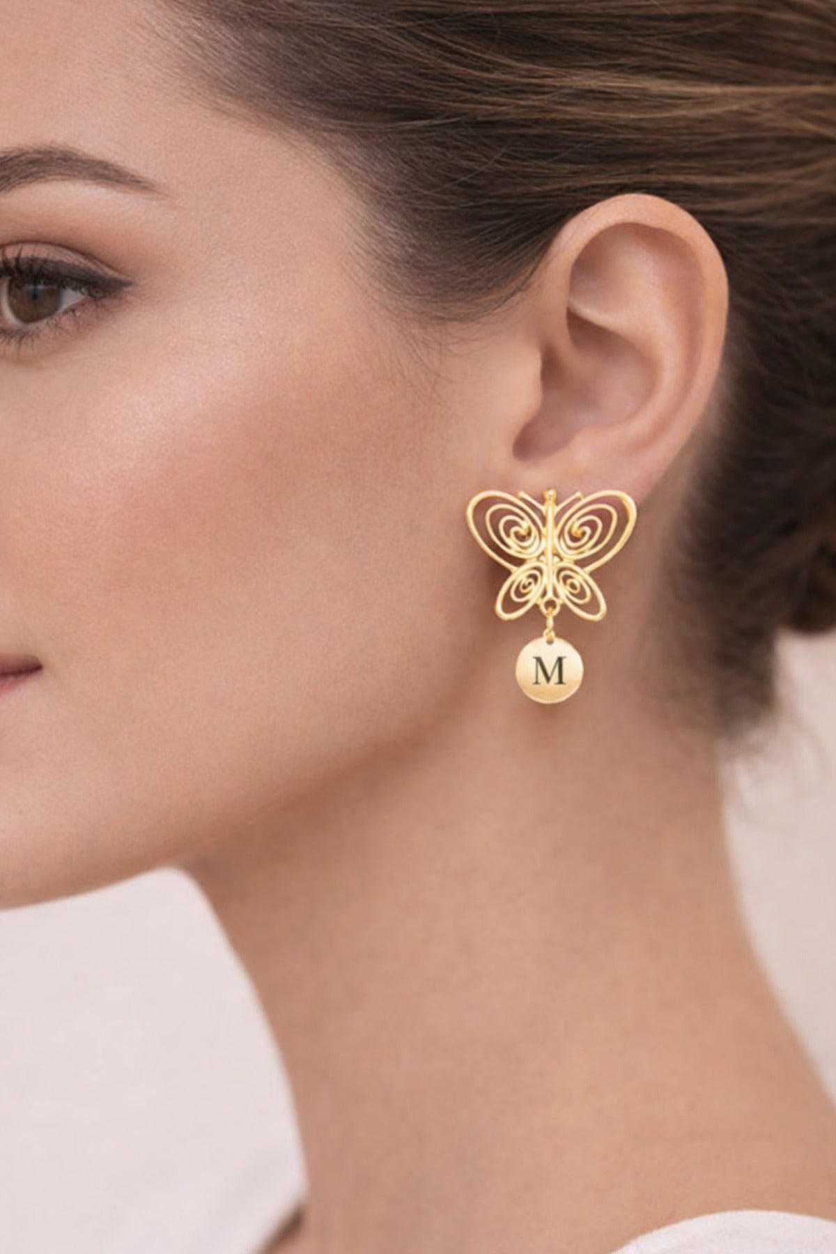 14 K Gold Kaplama 925 Ayar Gümüş Füsun Masumiyet Müzesi Harf Kelebek Küpe