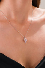 14 K White Gold Kaplama 925 Ayar Pembe Kuvars Seni Seviyorum Kalp Kolye