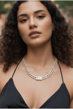 14 K Gold Kaplama 925 Ayar Gümüş Miami Cuban Choker Kolye