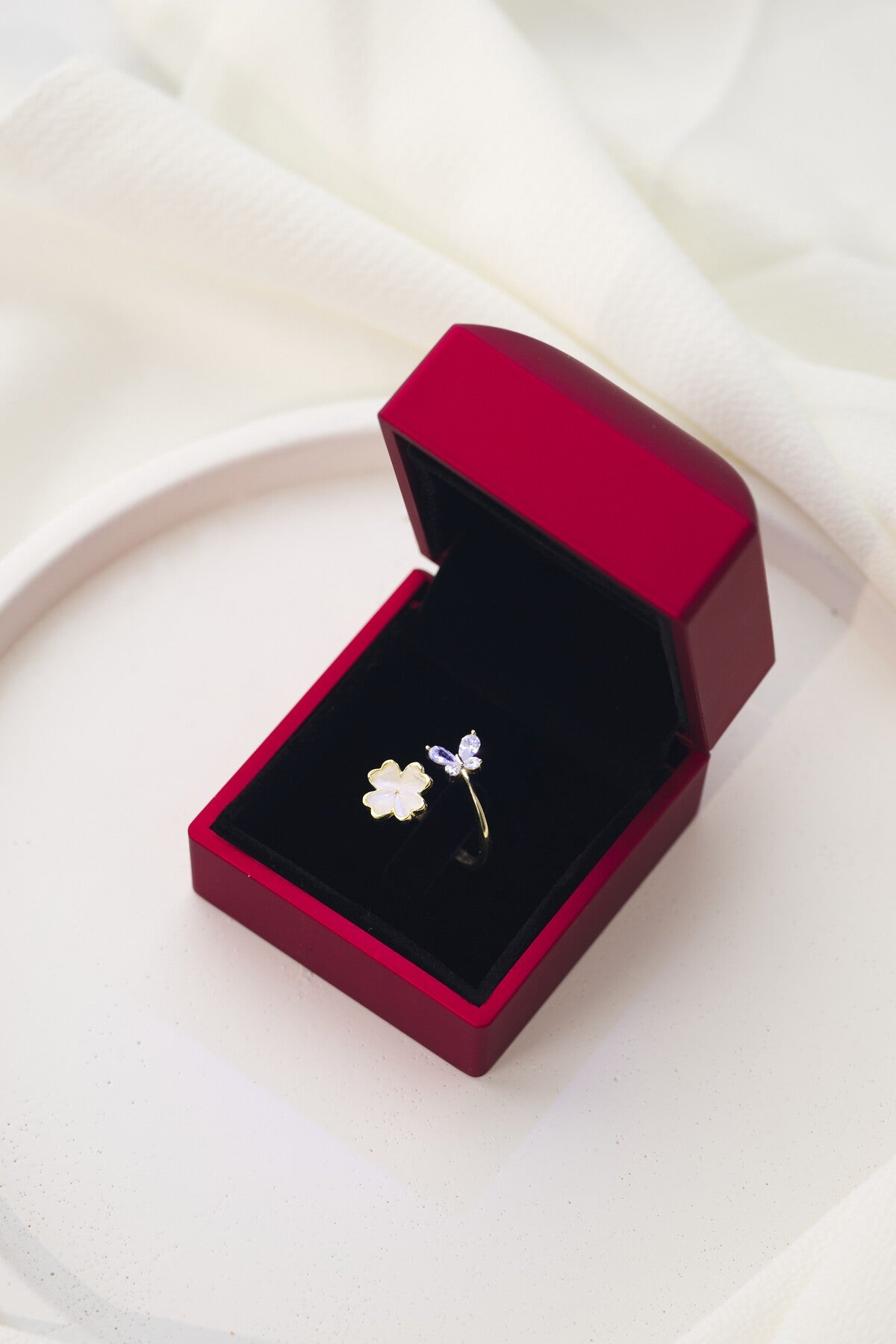 14K Gold Plated 925 Sterling Silver Butterfly Spinner Ring - Lighted Box