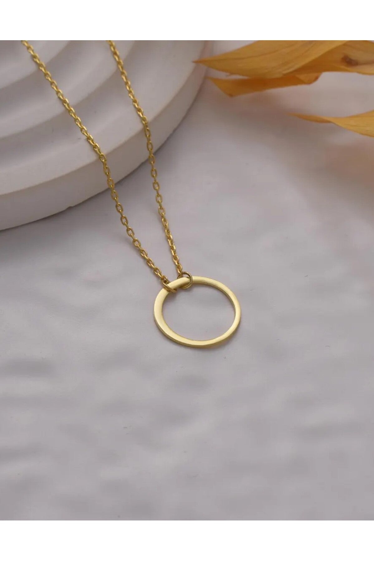 14 K Gold Kaplama 925 Ayar Gümüş El İşi Ezme HalkaKolye