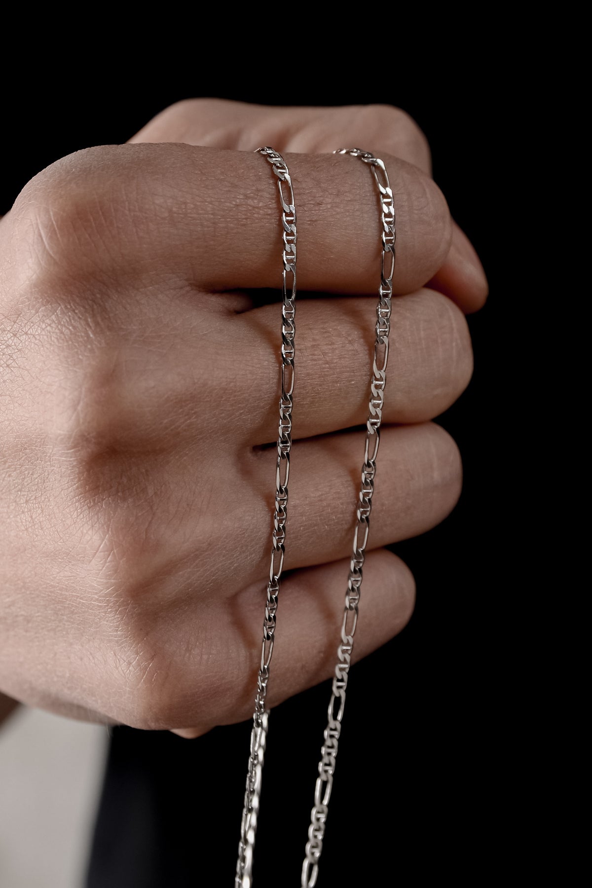 14K White Gold Plated 925 Sterling Silver Old Money Bar Figaro Chain