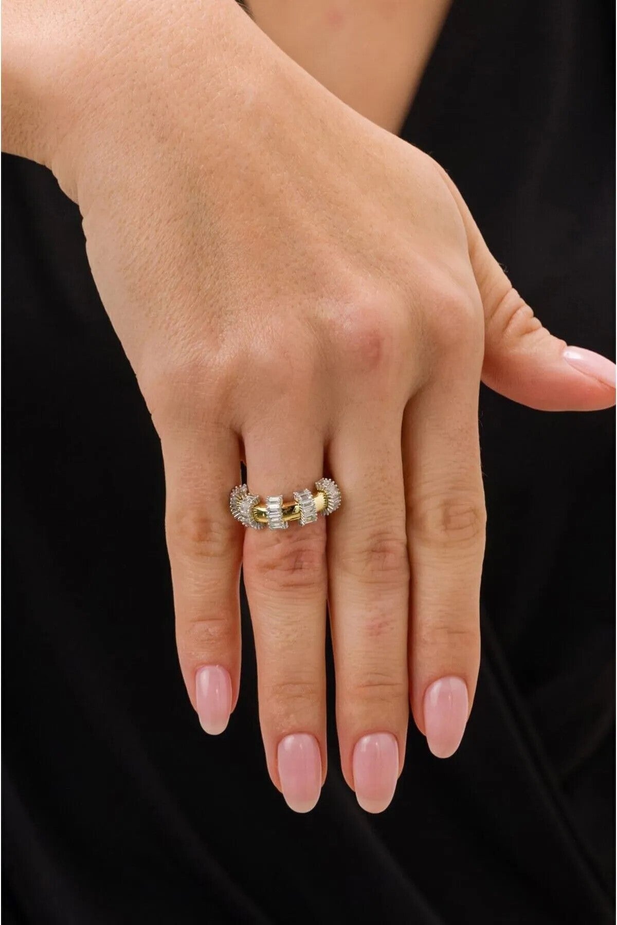 14 K Gold Kaplama 925 Ayar Gümüş Baget Tasarım Yüzük - Yüzük Ölçüsü Gerektirmez
