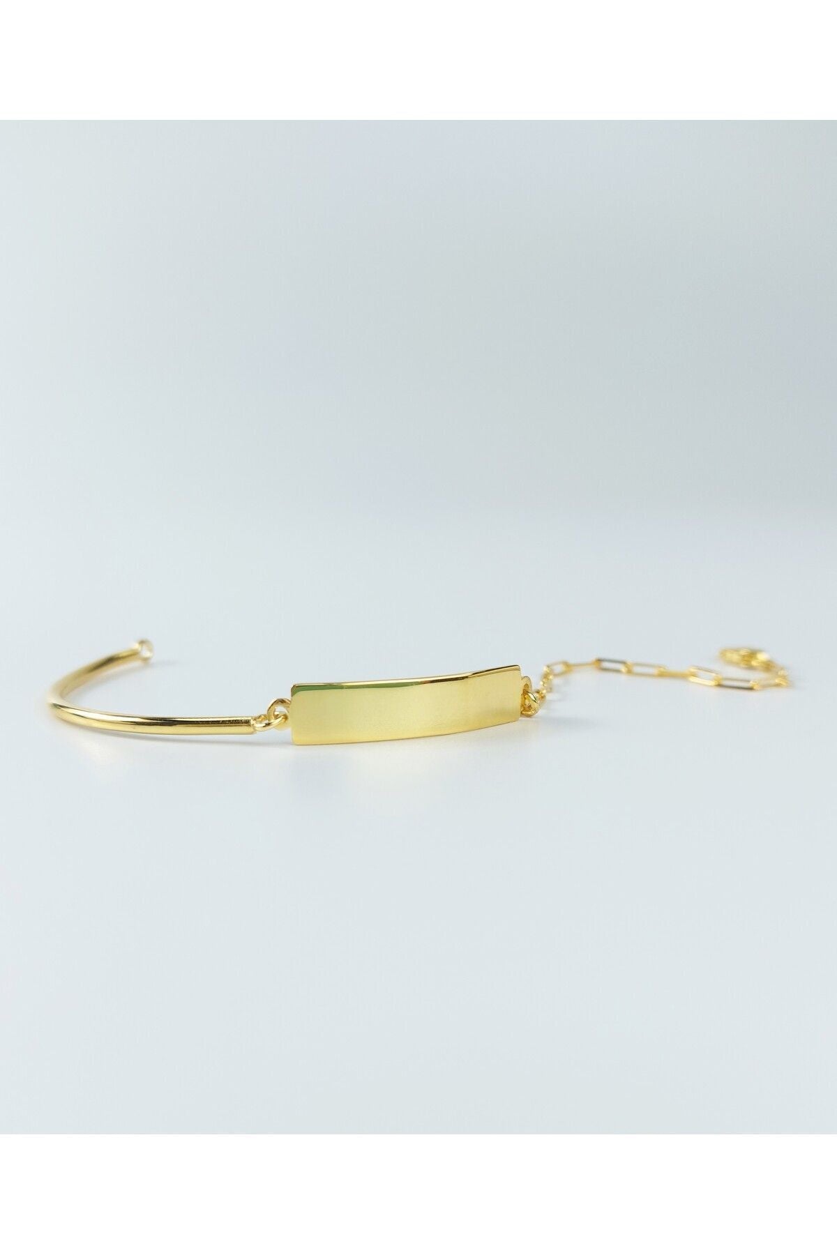 14K Gold Kaplama 925 Ayar Gümüş El İşi Tasarım Plaka Bileklik