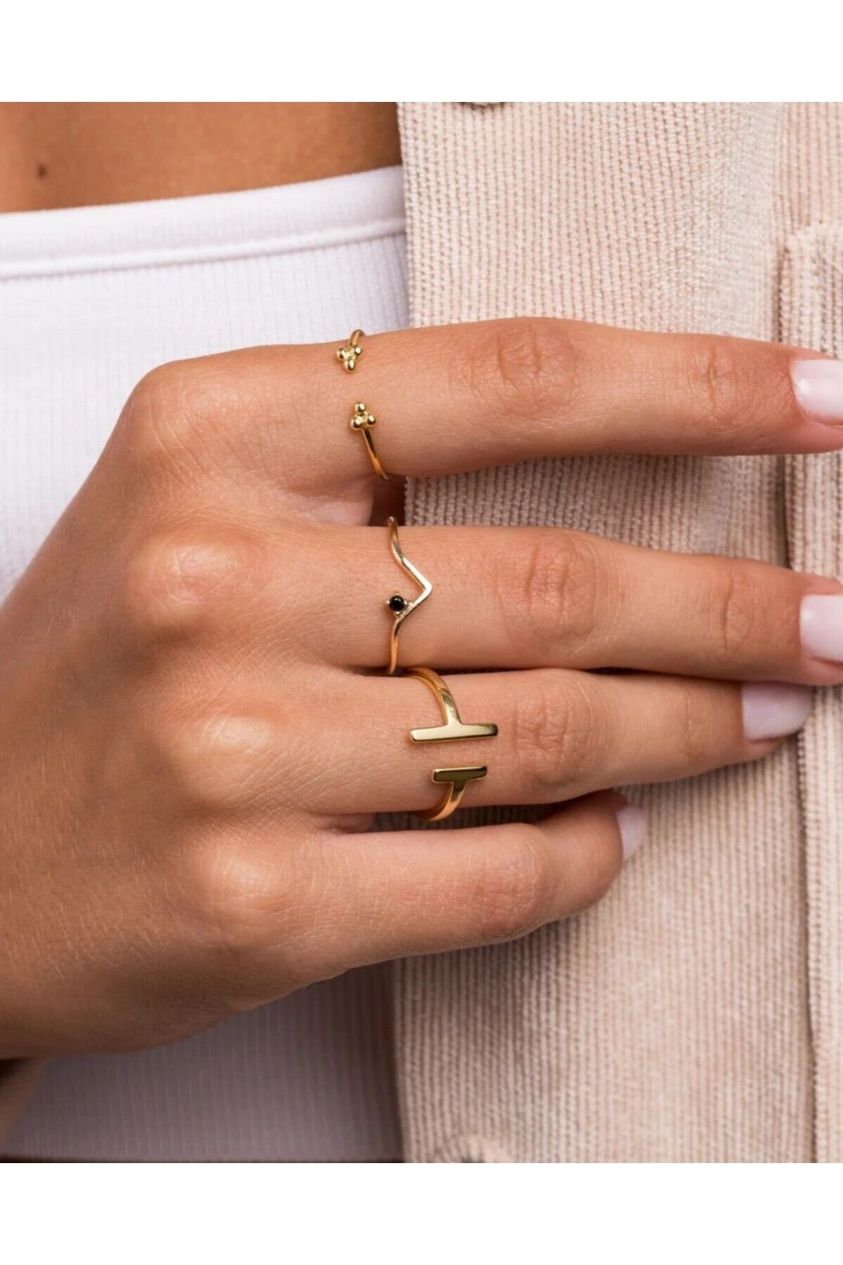 14 K Gold Kaplama 925 Ayar Gümüş T Yüzük