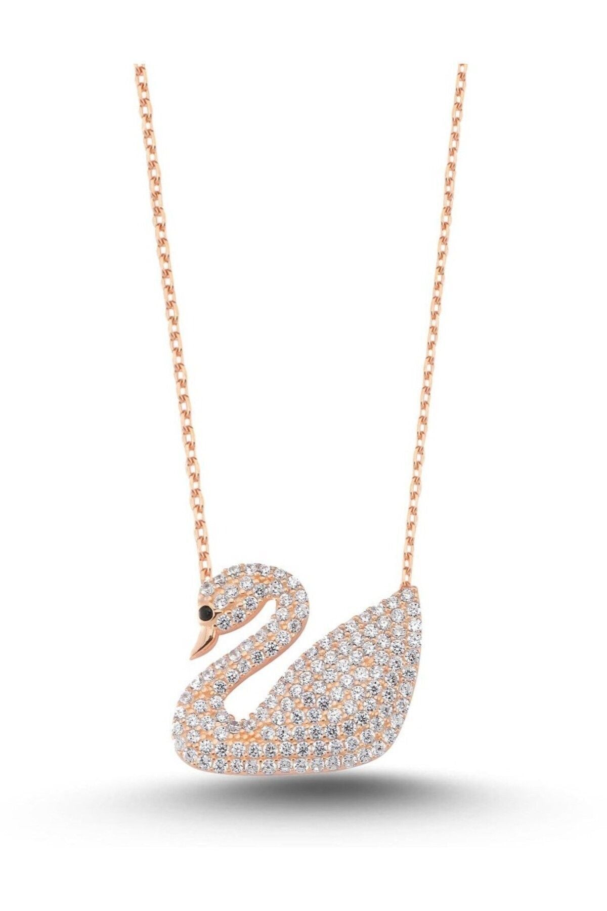 14 K Rose Gold Kaplama 925 Ayar Gümüş Kuğu Kolye