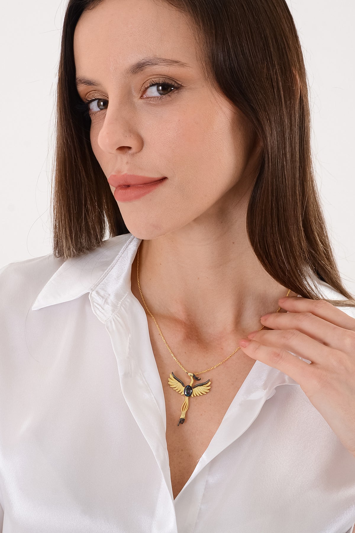 14K Gold Plated 925 Sterling Silver Mystic Topaz Phoenix Necklace