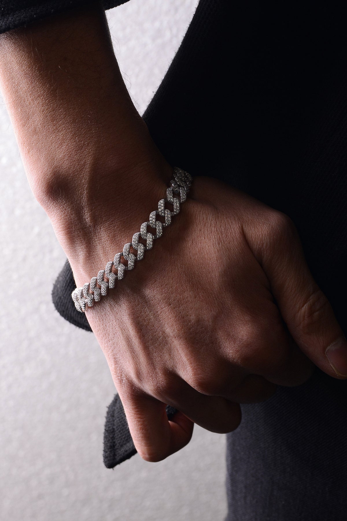 14 K White Gold Kaplama 925 Ayar Gümüş Miami Cuban Zirkon Bileklik
