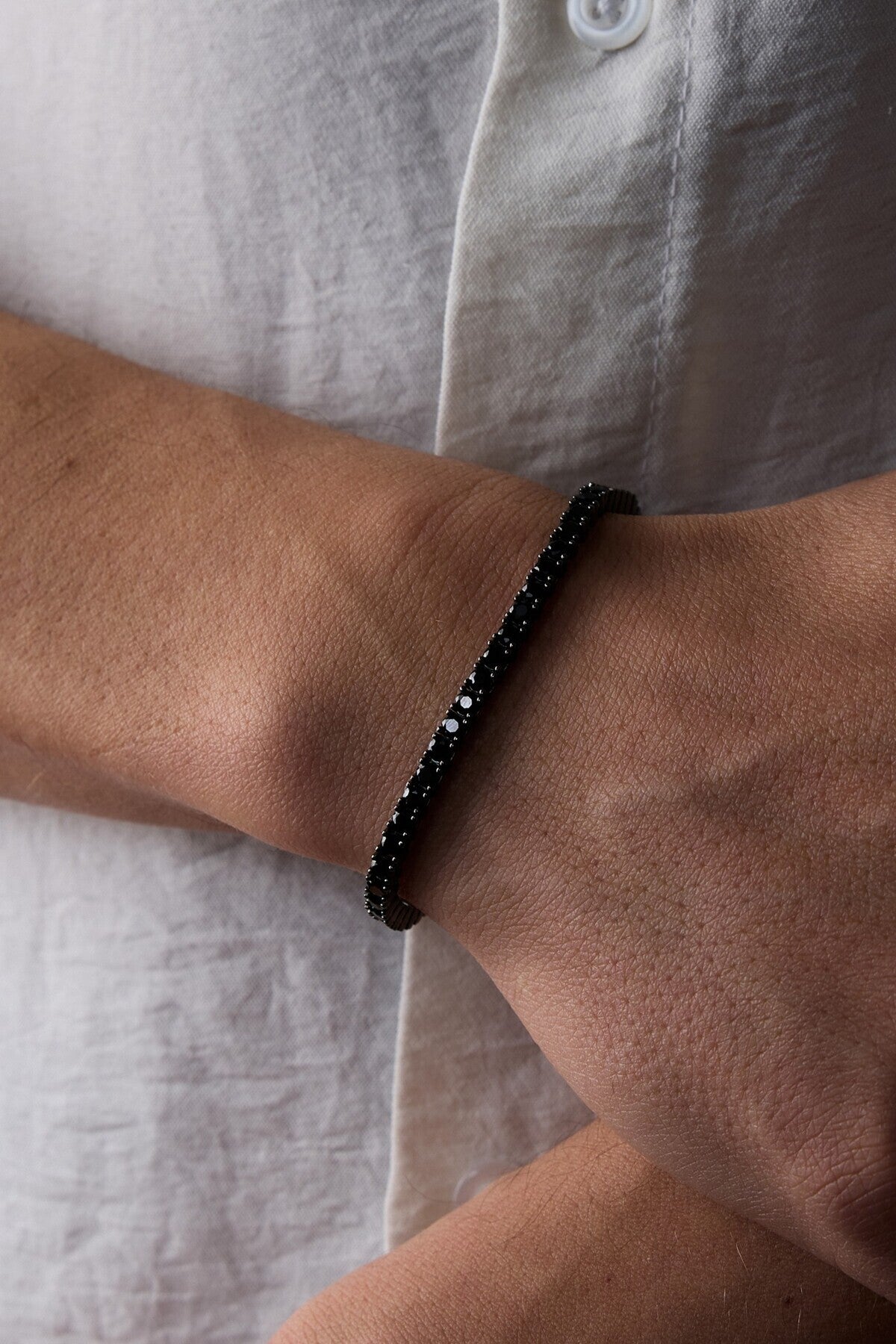 925 Sterling Silver Old Money Onyx Stone Tennis Bracelet