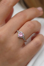 14 K White Gold Kaplama 925 Ayar Gümüş Pembe Kalp Yüzük