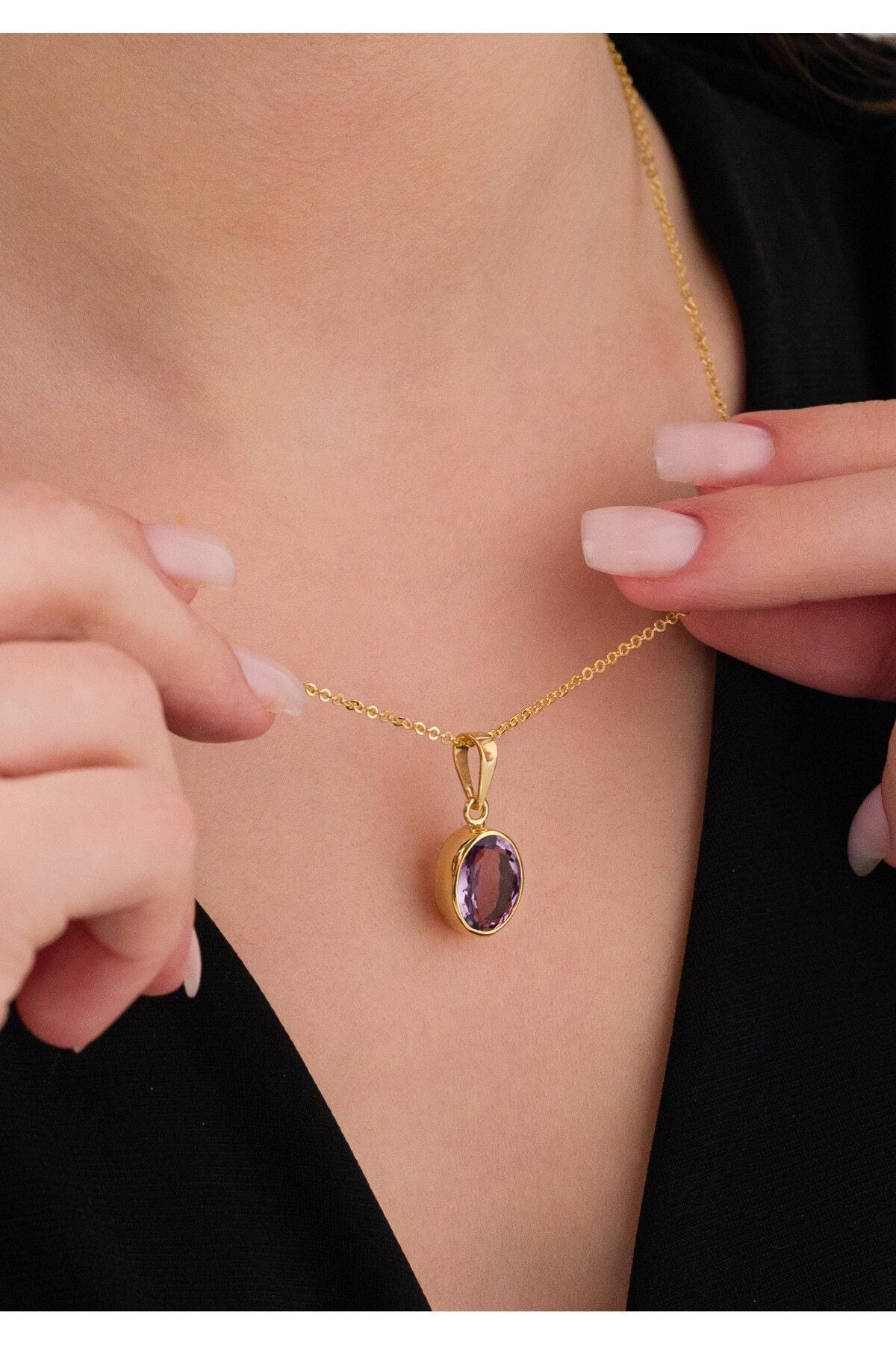 14K Gold Plated 925 Sterling Silver Ultra Clean Faceted Natural Amethyst Necklace
