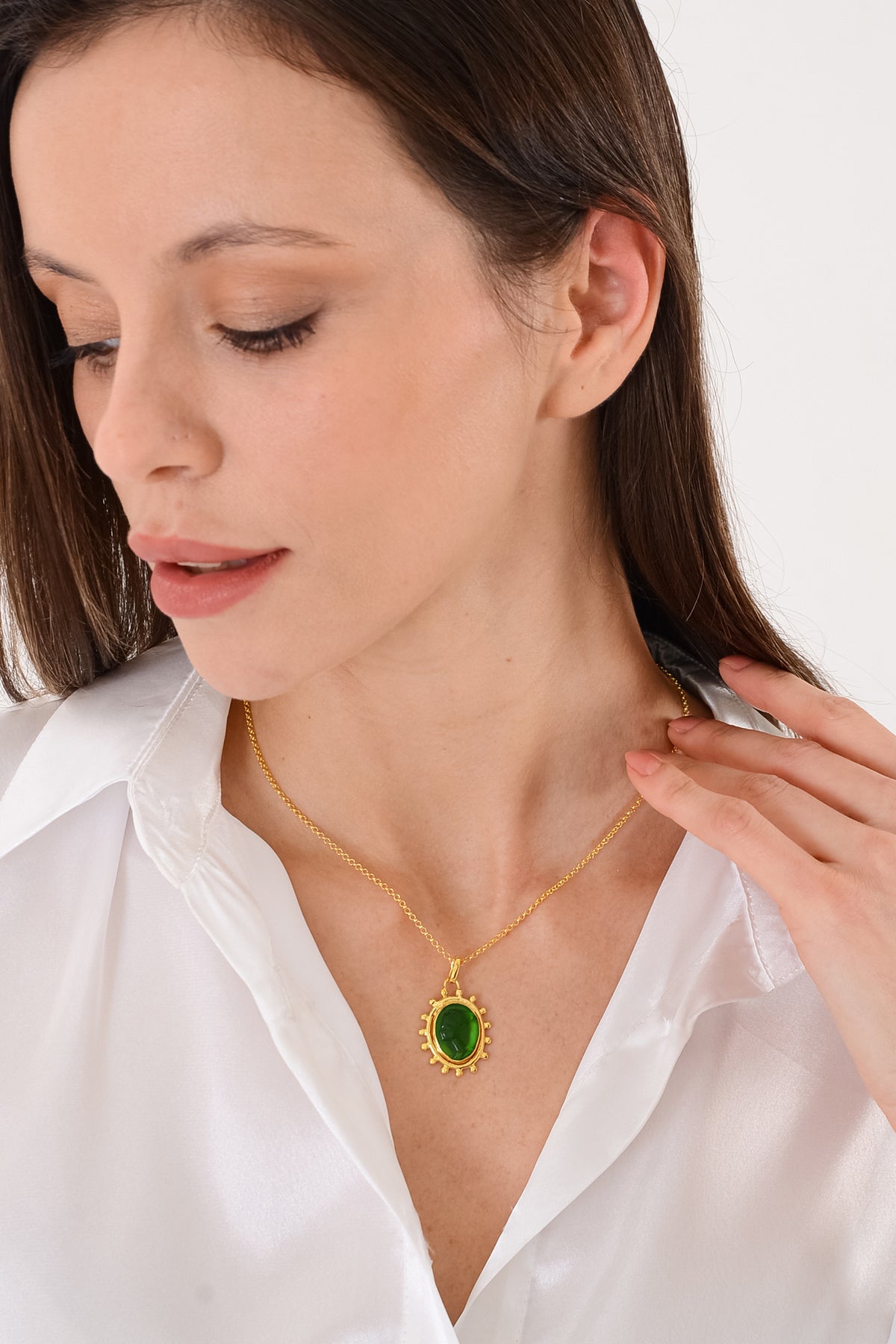 14 K Gold Kaplama 925 Ayar Gümüş Cam Baskı Firavun Antik Kolye