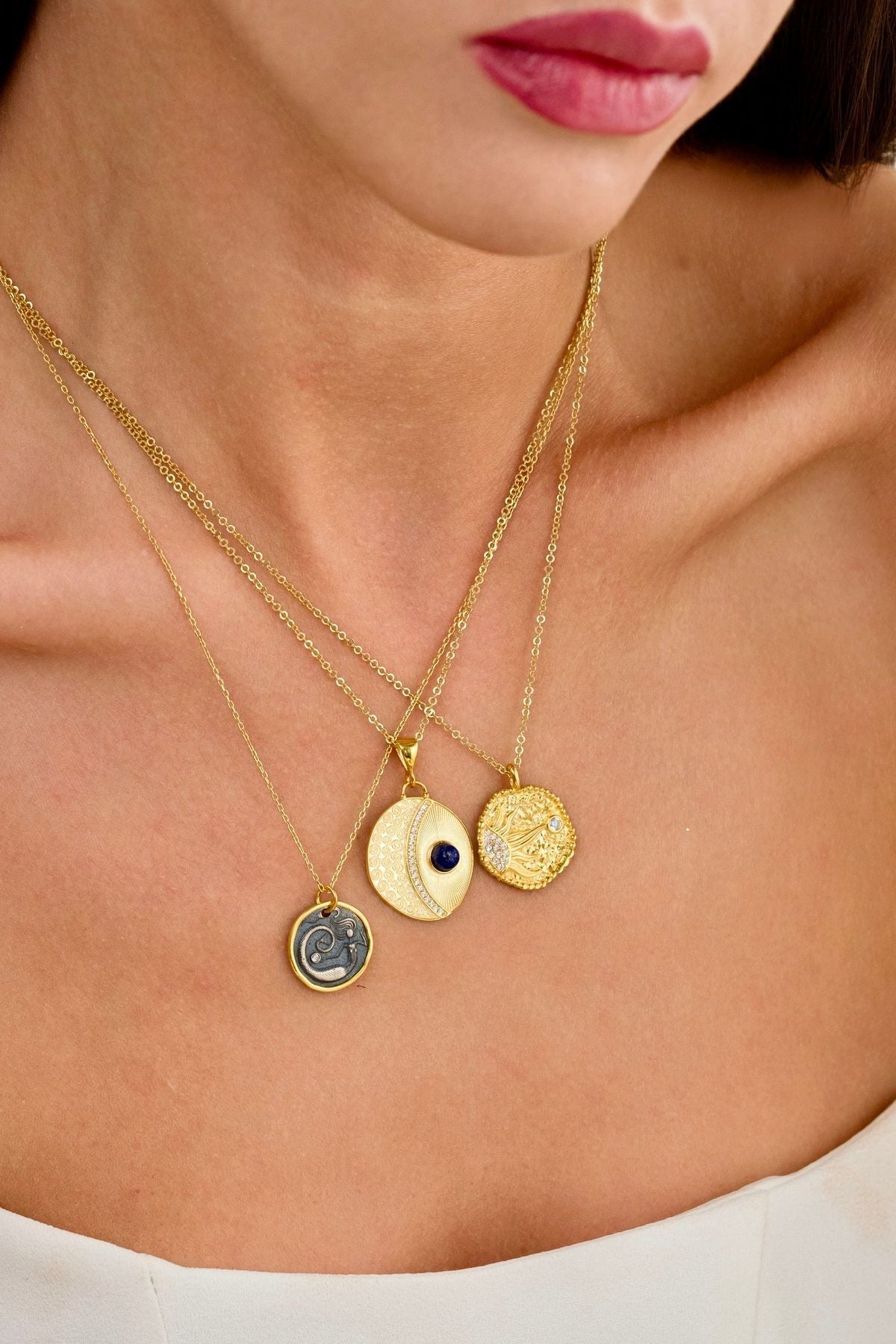 14 K Gold Kaplama 925 Ayar Gümüş Doğal Lapis Lazuli Kolye