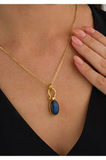 14 K Gold Kaplama 925 Ayar Gümüş Doğal Labradorite Kolye