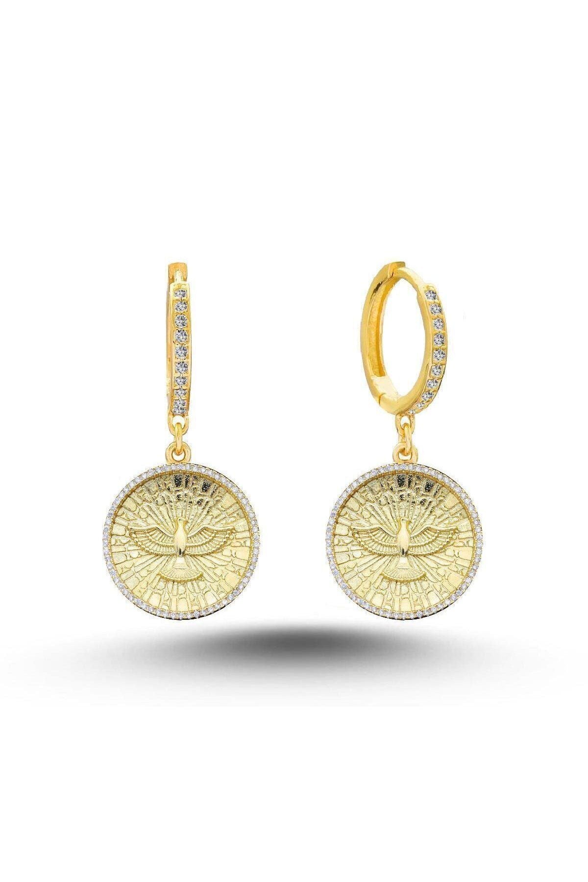 14 K Gold Kaplama 925 Ayar Gümüş Anka Kuşu Küpe