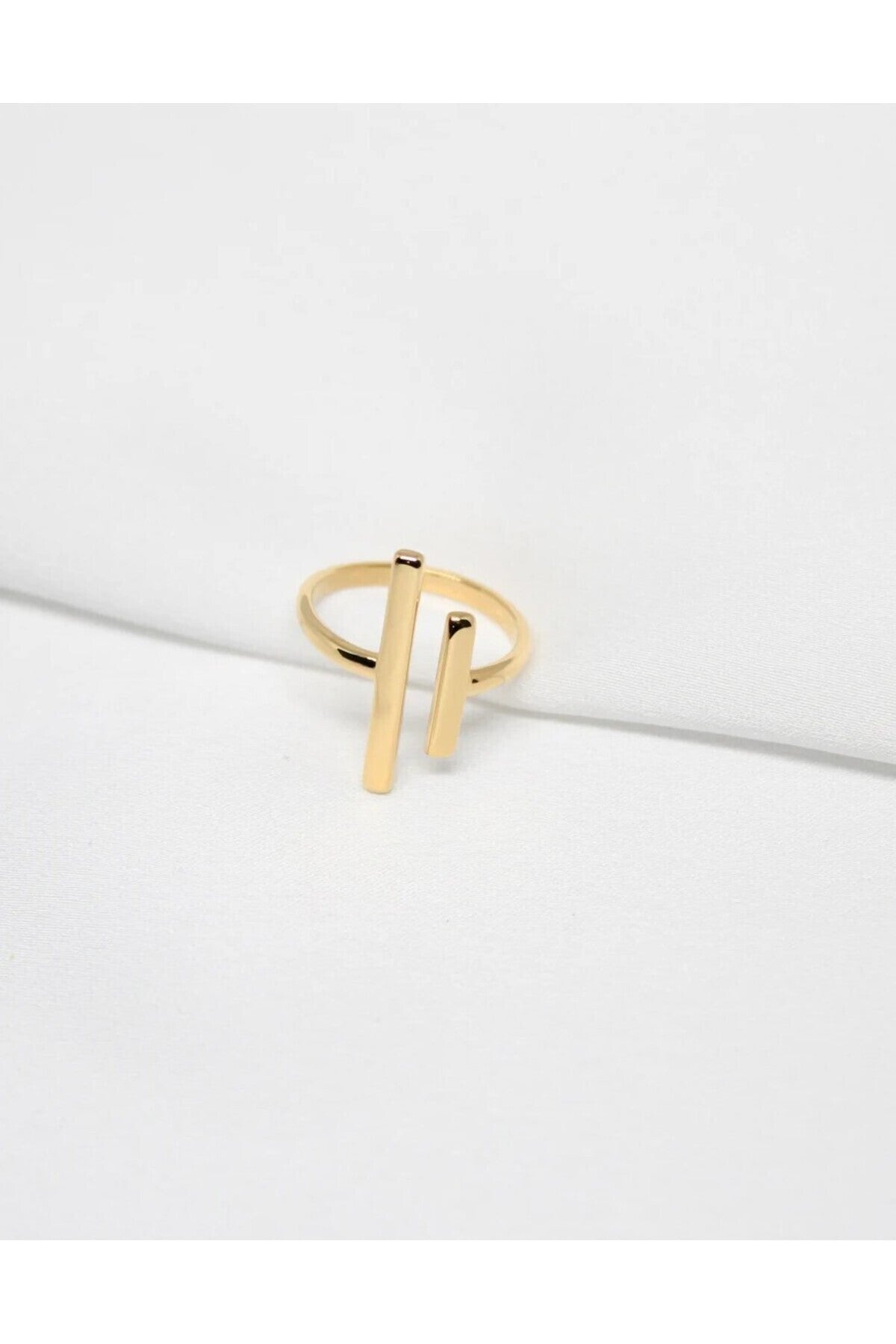 14 K Gold Kaplama 925 Ayar Gümüş El Yapımı Geniş T Bar Yüzük