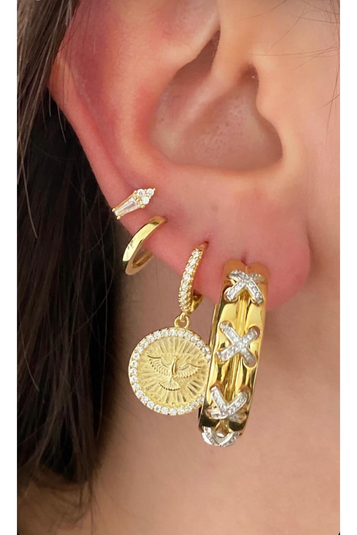 14 K Gold Kaplama 925 Ayar Gümüş Anka Kuşu Küpe