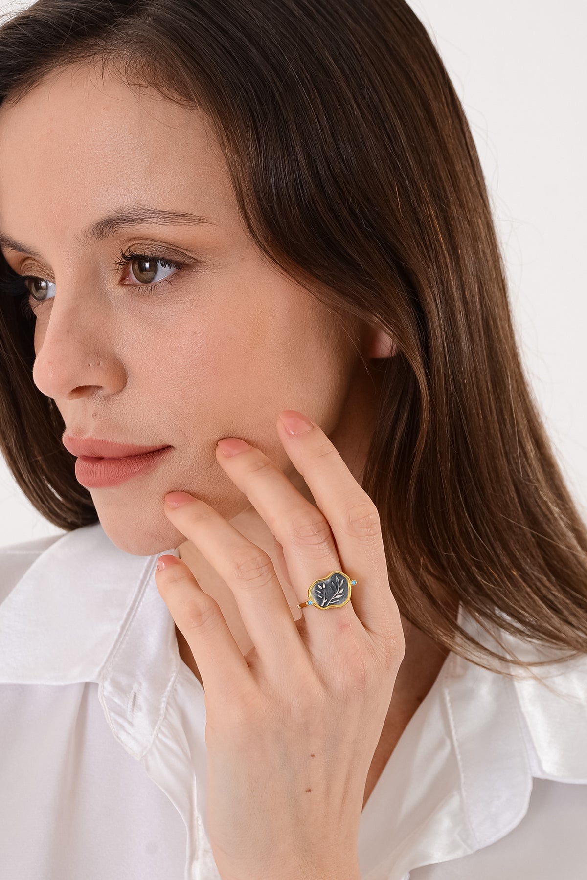 14K Gold Plated 925 Sterling Silver Antique Olive Leaf Ring