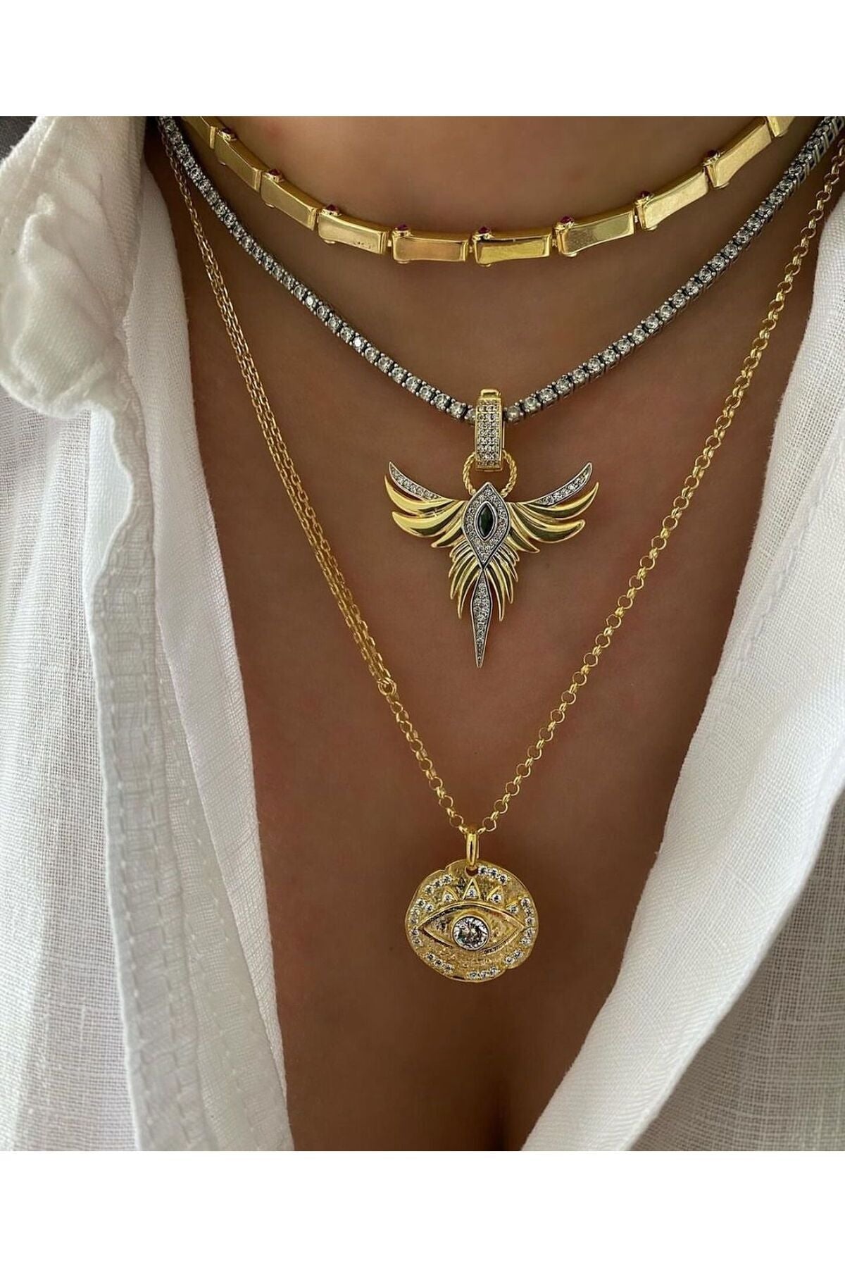 14 K Gold Kaplama 925 Ayar Gümüş Zümrüt Taşlı Anka Kuşu Kolye Ucu