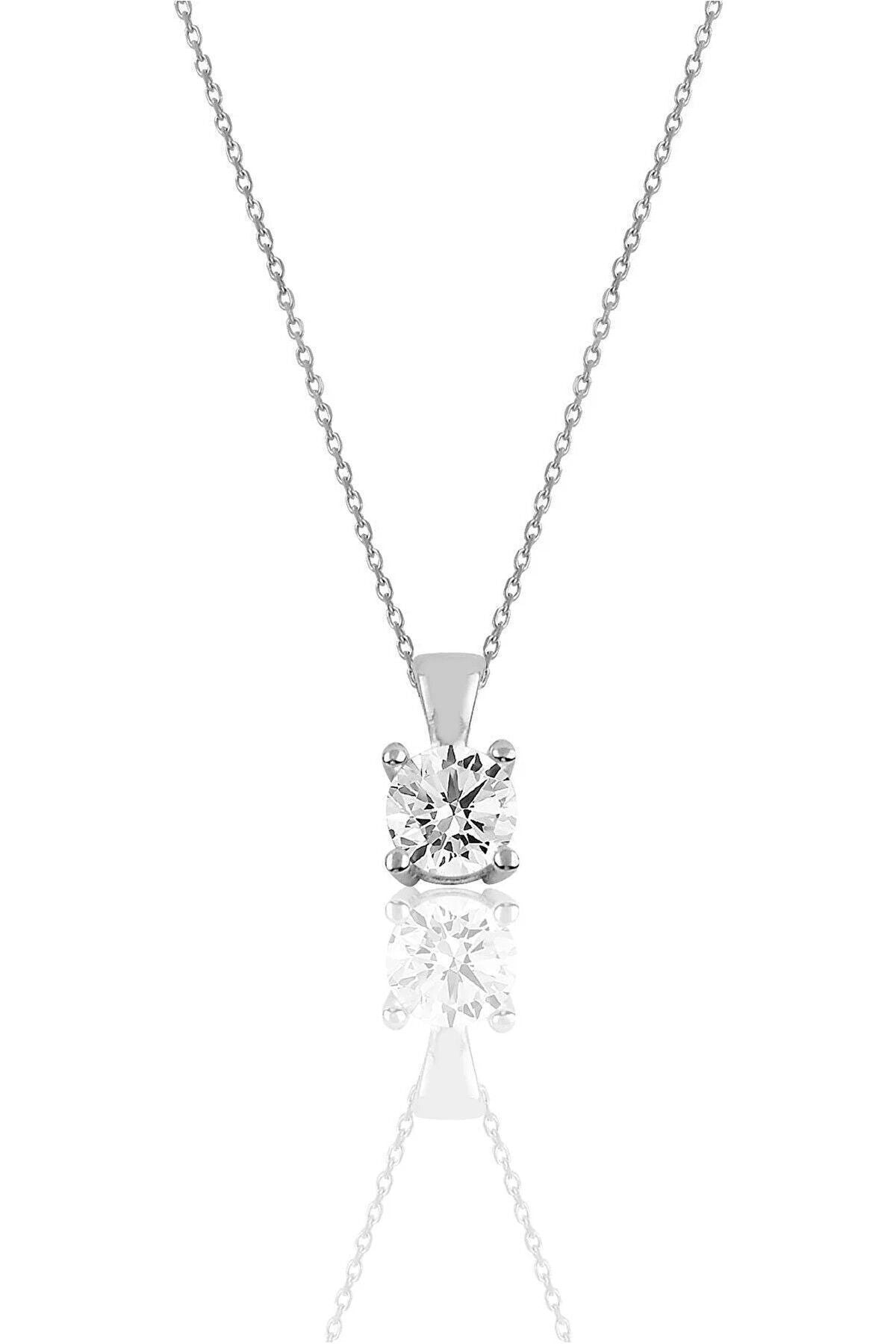 14 K White Gold Kaplama 925 Ayar Gümüş 0.50 Ct Zirconia Tektaş Kolye