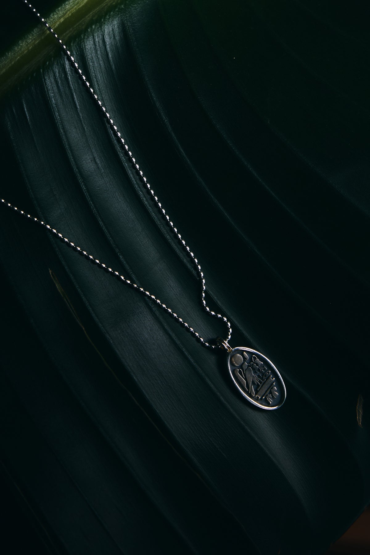 925 Sterling Silver Oxidized Oval Hieroglyph Bead Necklace