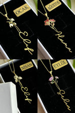14K Gold Plated 925 Sterling Silver Birth Month Flower Name Necklace