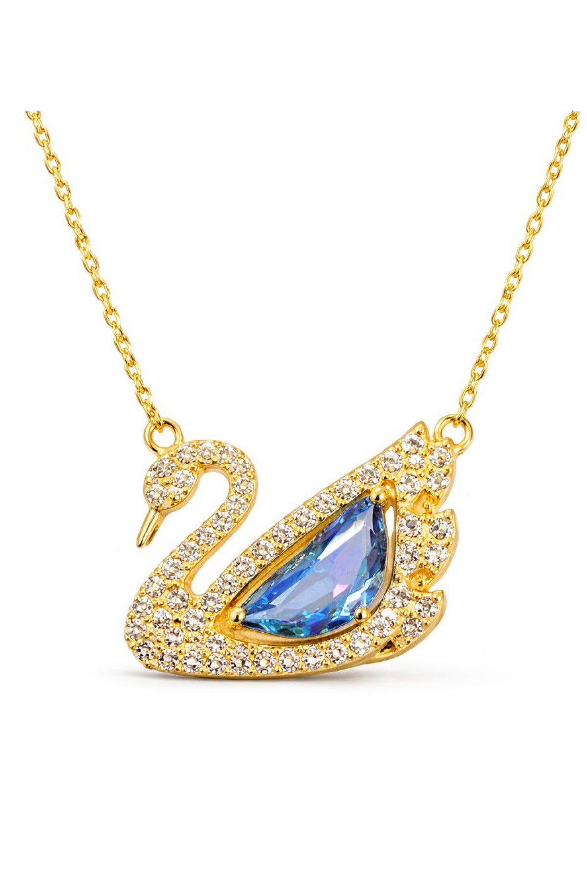 14 K Gold Kaplama 925 Ayar Gümüş Safir Kuğu Tasarım Kolye