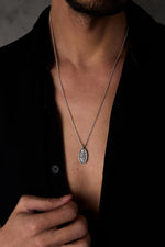 925 Sterling Silver Oxidized Oval Hieroglyph Rope Necklace