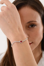 14 K White Gold Kaplama 925 Ayar Gümüş Su Yolu Ruby Kalp Bİleklik