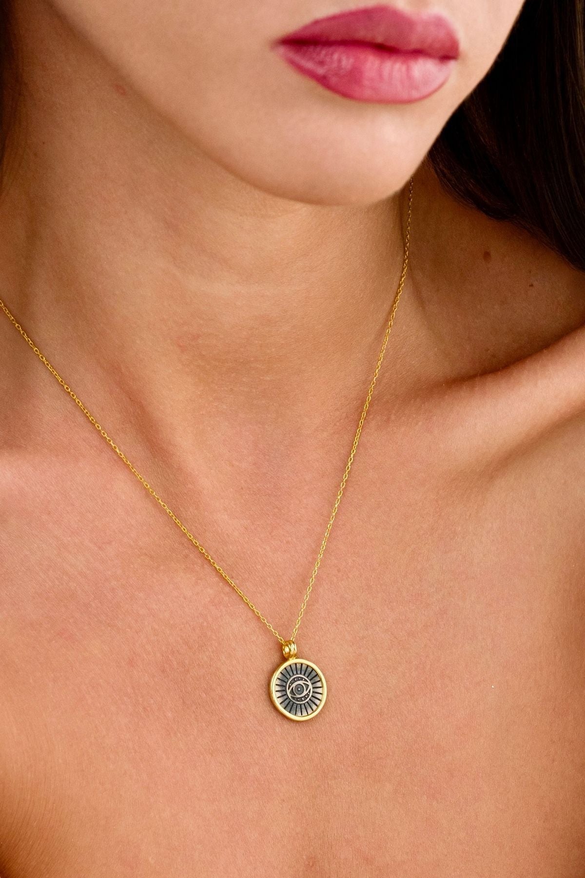 14K Gold Plated 925 Sterling Silver Evil Eye Necklace