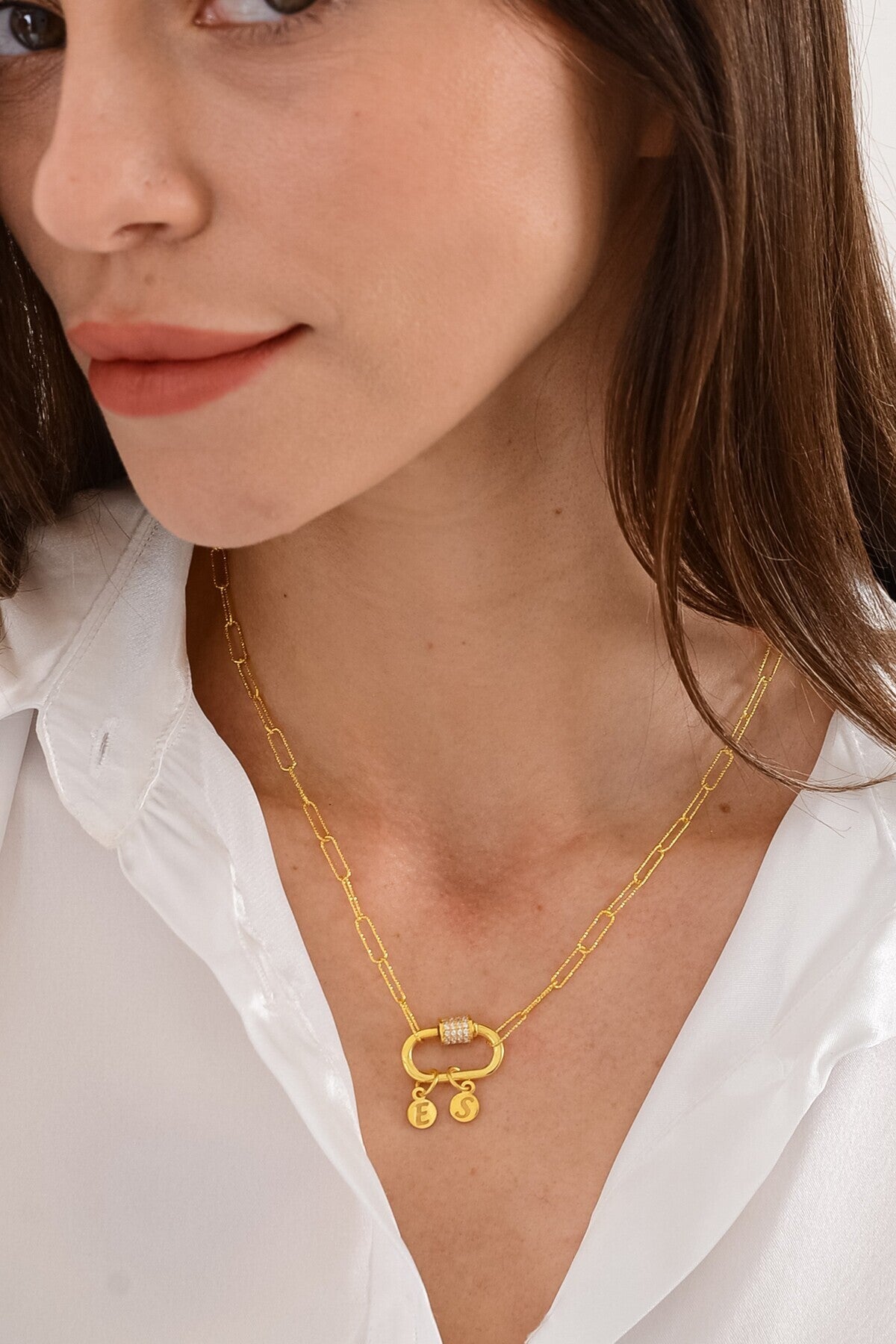 14K Gold Plated 925 Sterling Silver Initial Charm Necklace